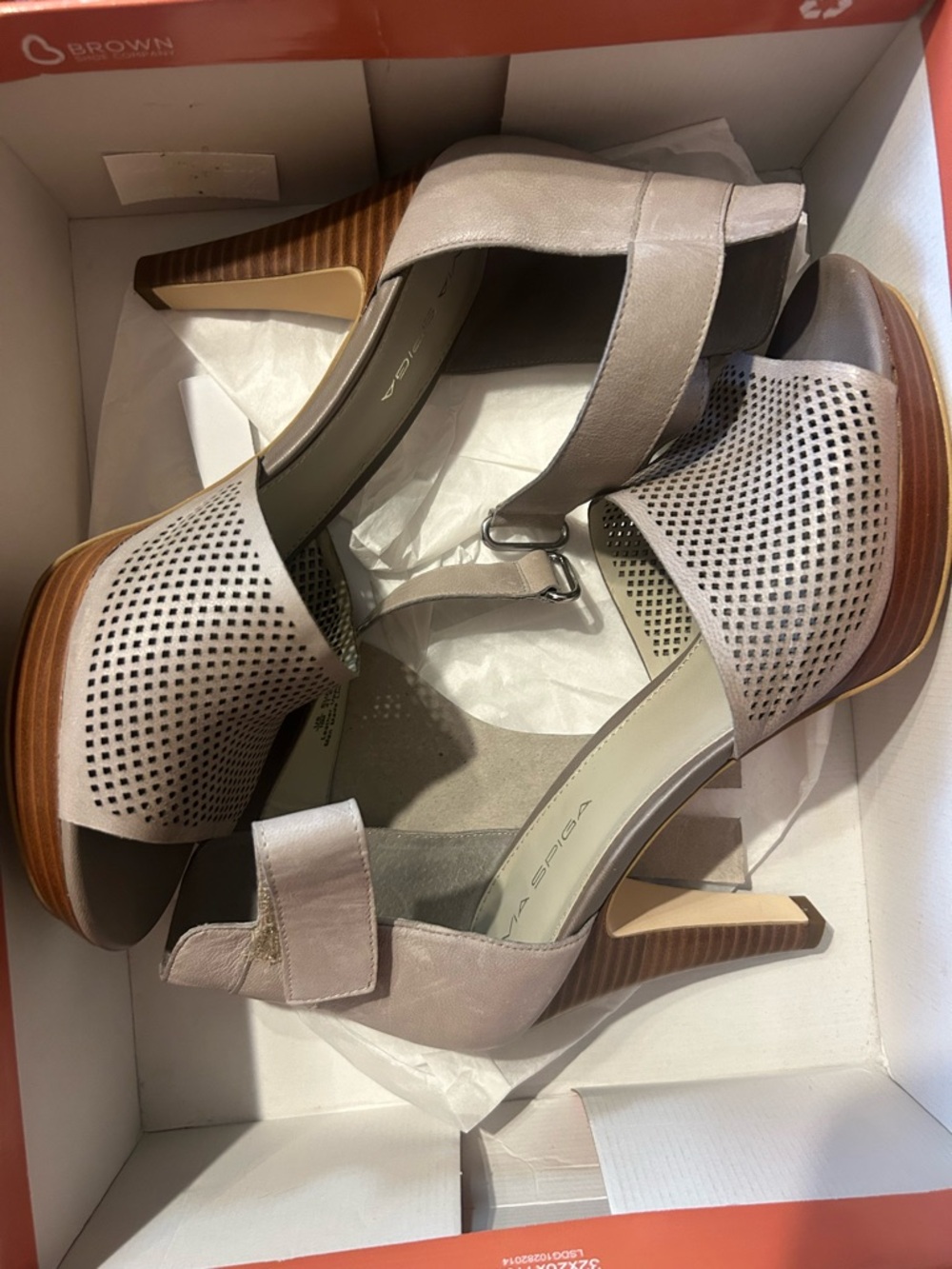 Via Spiga Taupe Perforated Peep-Toe Heels
